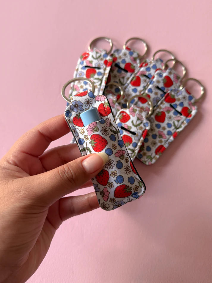 STRAWBERRIES & BLUEBERRIES - CHAPSTICK CASE KEYCHAIN
