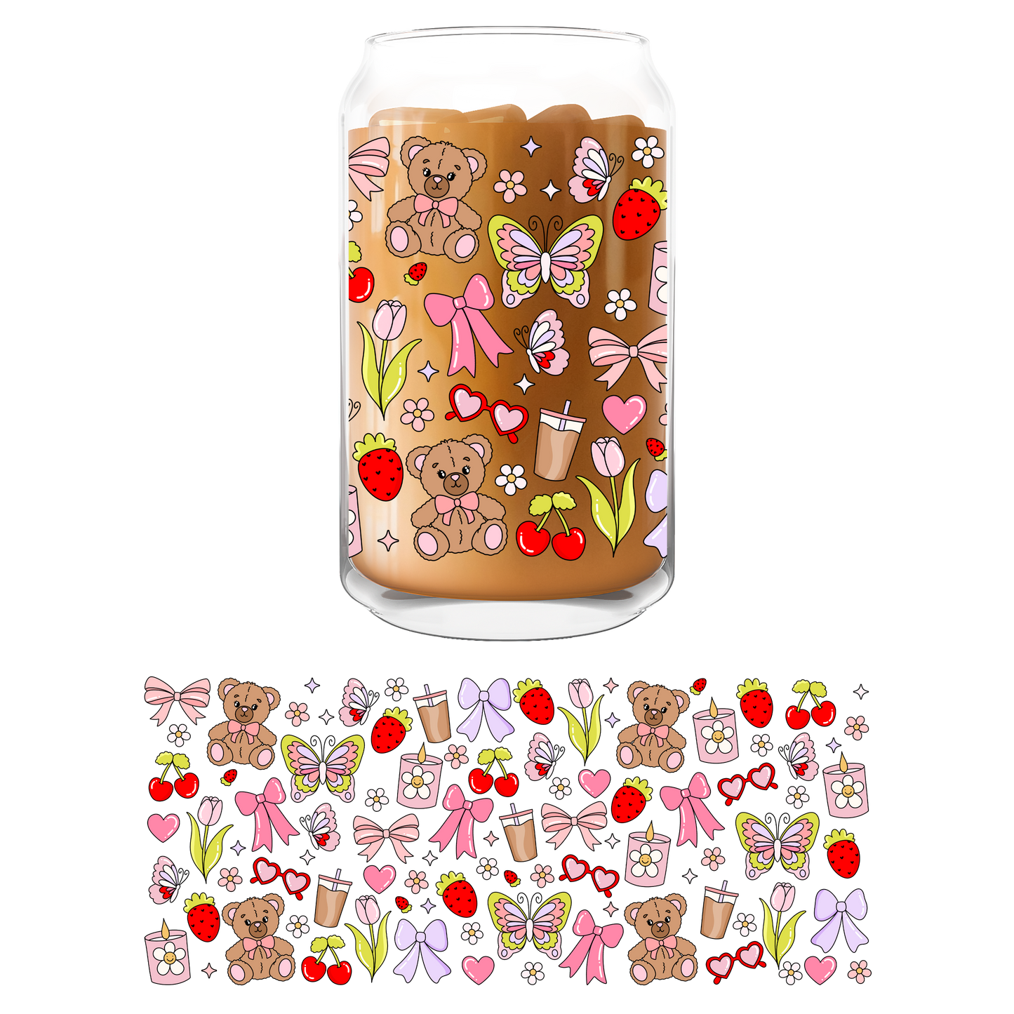 TEDDY BEAR BUTTERFLIES GLASS CUP