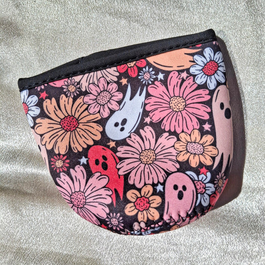 BLACK SPOOKY FLOWERS & GHOSTS CUP SLEEVE (SMALL)