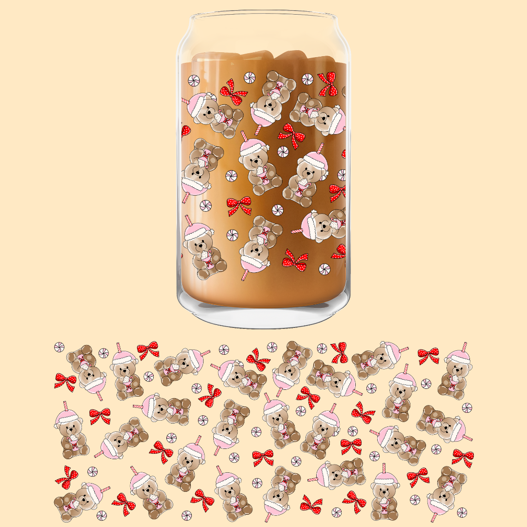 STARBUCKS PINK TEDDY BEAR COFFEE UV-DTF CUP WRAP | 16 & 20 OZ