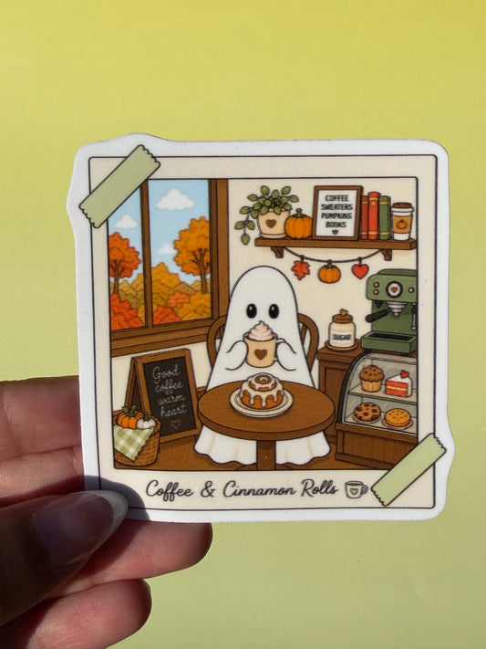Coffee & Cinnamon Roll Ghost Sticker