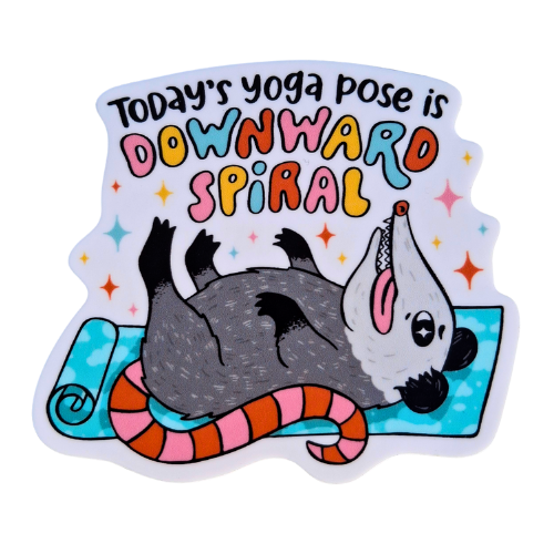 DOWNWARD SPIRAL YOGA OPOSSUM STICKER
